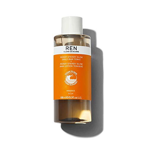 REN Clean Skincare Glow Tonic Cruelty Free Vegan Pore Reducing Toner with Resurfacing AHAs BHAs for Daily Facial Brightening Exfoliate Hydrate Even Skin Tone