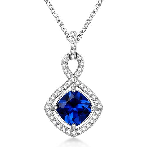 GuqiGuli Sterling Silver Pendant Necklace for Women 18 Sapphire Infinity