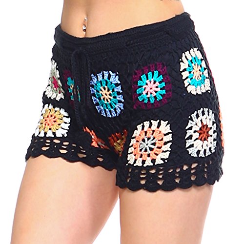 Fashionazzle Women s Casual Summer Beach Shorts Solid Shorts Lace Crochet Shorts Small Medium LS03Black